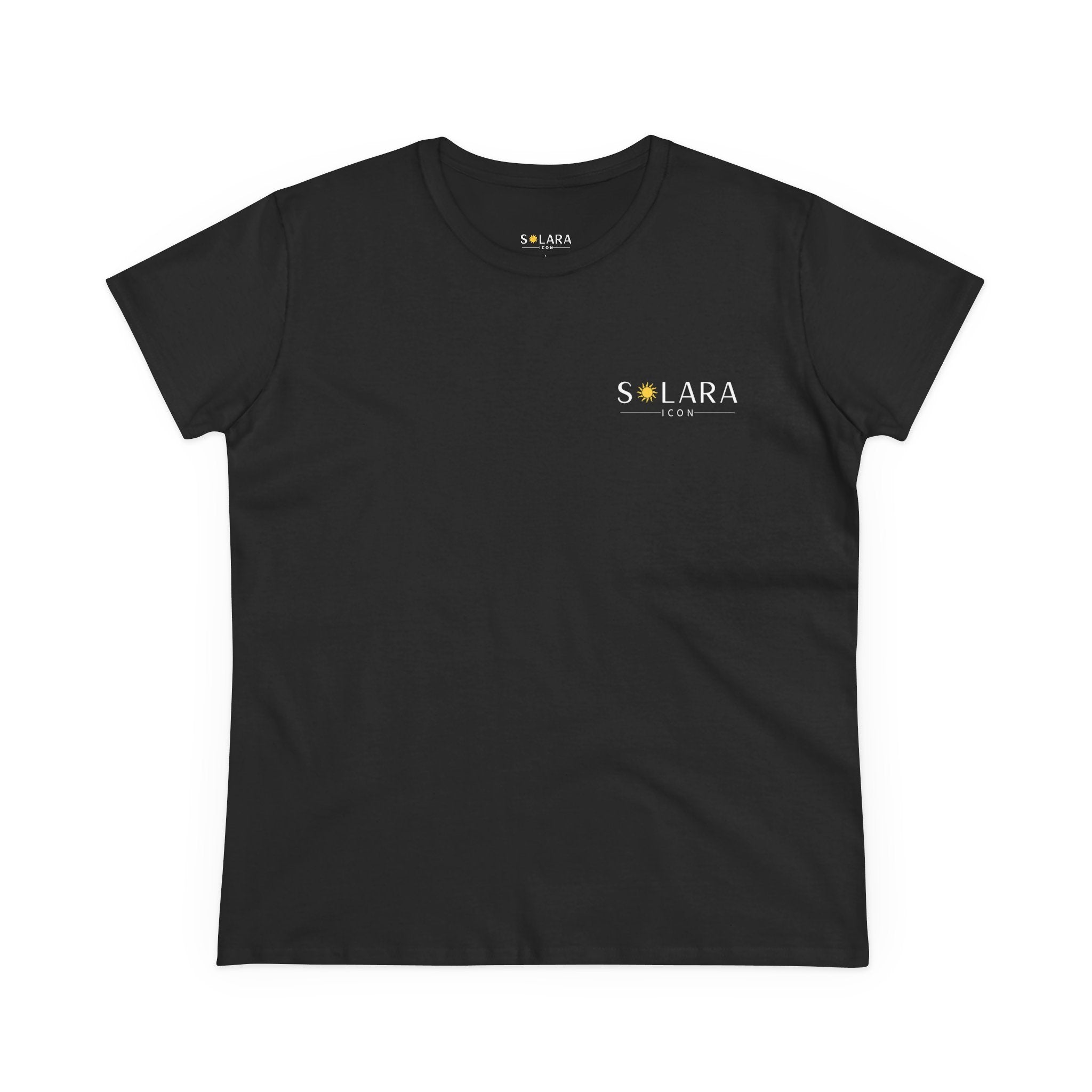 Solar Inspired Women's Midweight Cotton Tee, Stylish Black T-Shirt, Casual Wear, Everyday Fashion, Gift for Her, Summer Essential
