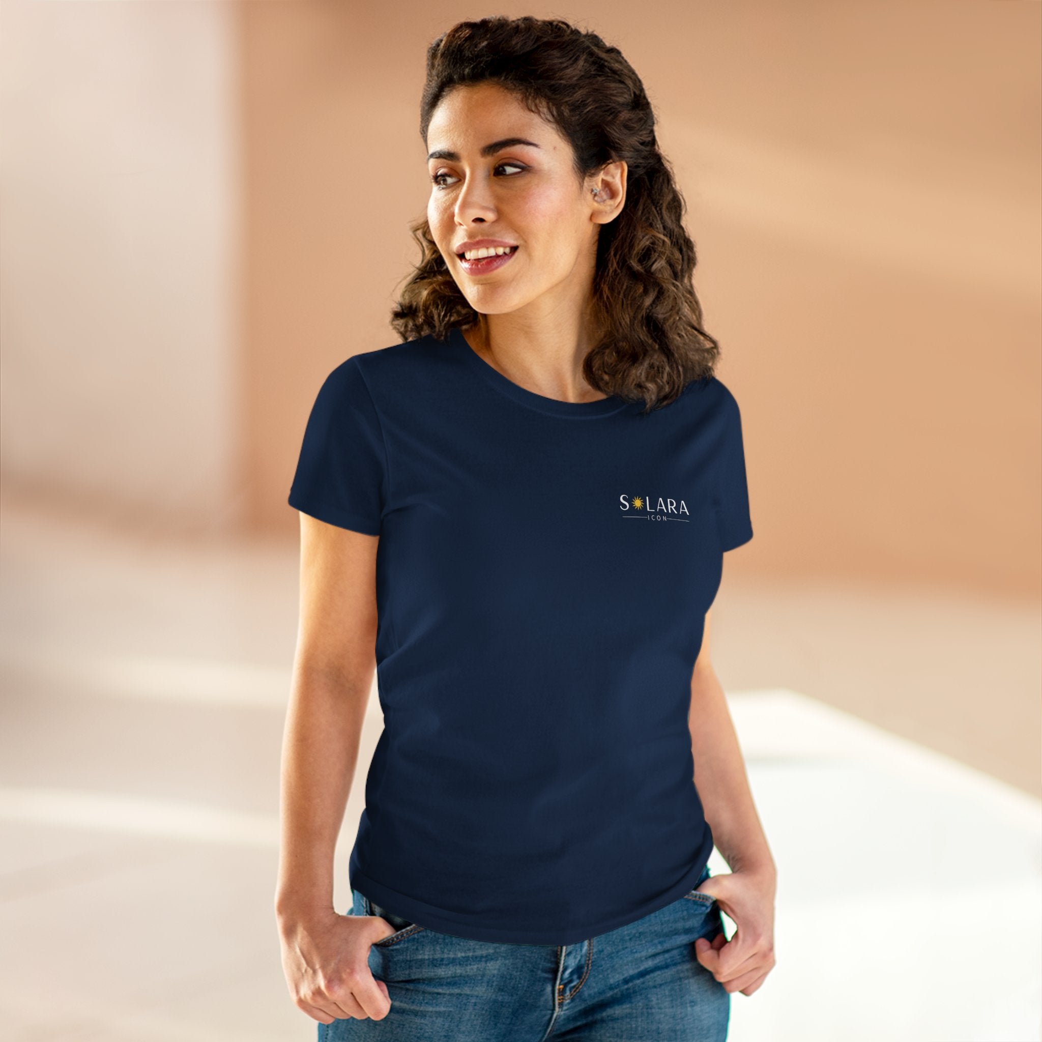 Solar Inspired Women's Midweight Cotton Tee, Stylish Black T-Shirt, Casual Wear, Everyday Fashion, Gift for Her, Summer Essential