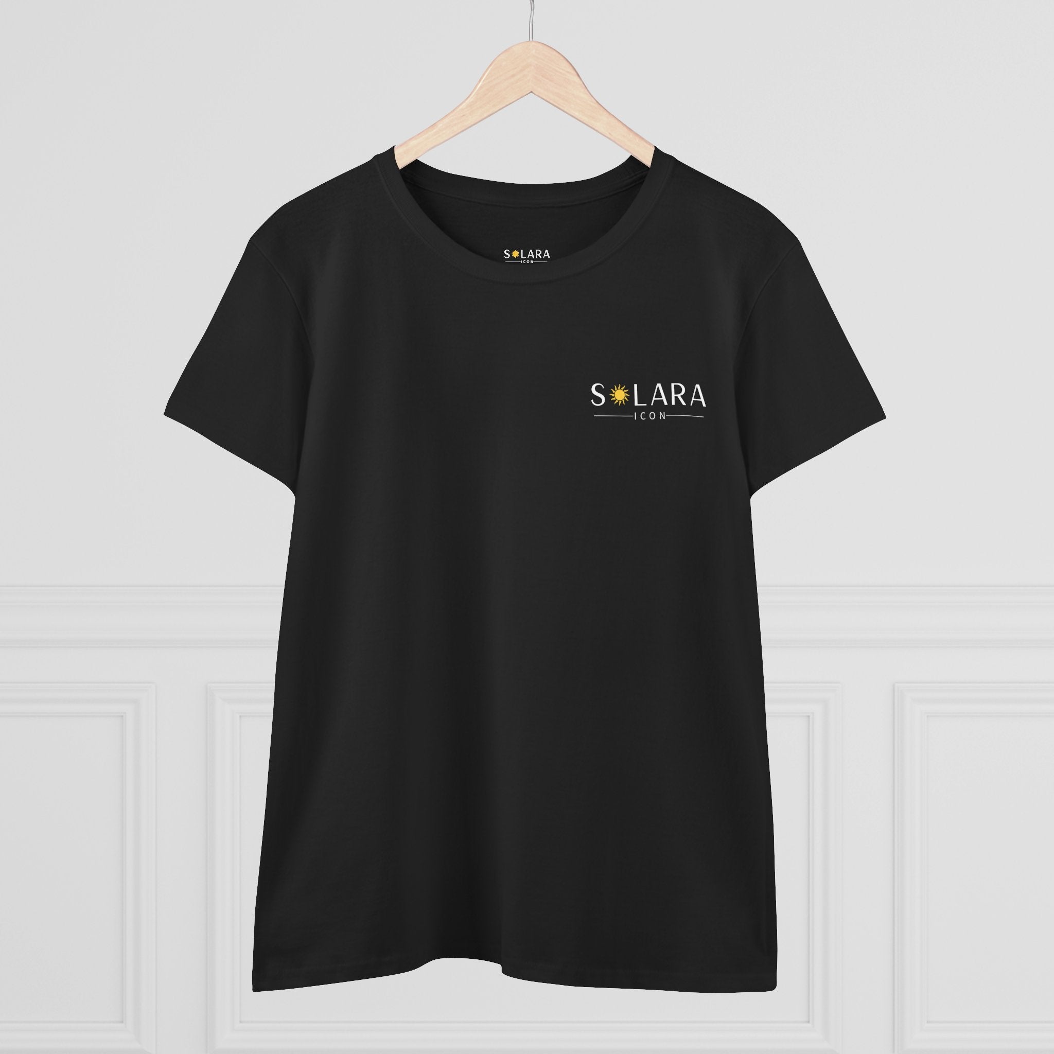 Solar Inspired Women's Midweight Cotton Tee, Stylish Black T-Shirt, Casual Wear, Everyday Fashion, Gift for Her, Summer Essential